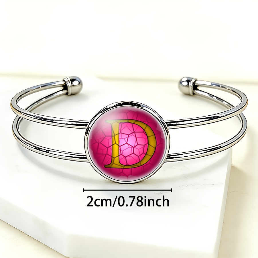 Adjustable Open Bangle with Pink Gemstone Inlay